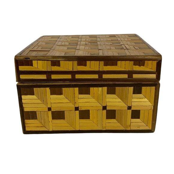 Handmade Straw Trinket Box Square Geometric Decorative Stash Organization - Picture 5 of 10